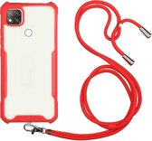 Voor OPPO A15 acryl + kleur TPU schokbestendig hoesje met nekkoord (rood)