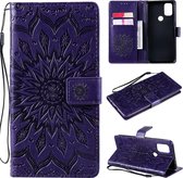 Voor OnePlus Nord N10 5G Sun Embossing Pattern Horizontale Flip Leather Case met Card Slot & Holder & Wallet & Lanyard (Purple)