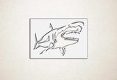 Wanddecoratie - Wandpaneel haai - XS - 21x30cm - Wit - muurdecoratie - Line Art