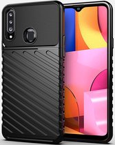 Mobigear Hoesje geschikt voor Samsung Galaxy A20s Telefoonhoesje Flexibel TPU | Mobigear Groove Backcover | Galaxy A20s Case | Back Cover - Zwart