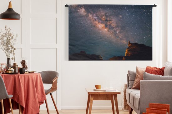 Tapisserie Voie lactée - Voie lactée au-dessus d'un paysage de montagne Tapisserie coton 180x120 cm - Tapisserie avec photo XXL / Groot format !