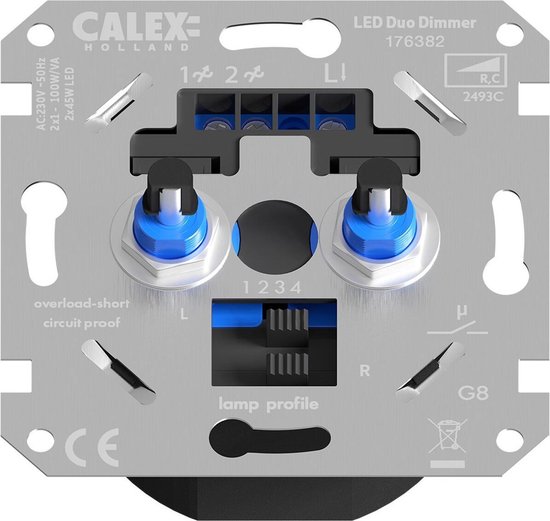 CALEX - LED DUO Dimmer - Dubbele Inbouwdimmer - Dubbel Knop - 3-70W - Incl. Afdekraam - Wit - Quano