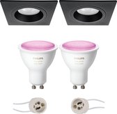 PHILIPS HUE - LED Spot Set GU10 - White and Color Ambiance - Bluetooth - Prima Rodos Pro - Inbouw Vierkant - Mat Zwart - 93mm