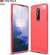 Voor OnePlus 8 Brushed Texture Carbon Fibre Shockproof TPU Case (Rood)