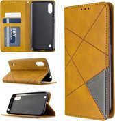 Voor Galaxy A01 Rhombus Texture Horizontal Flip Magnetische lederen tas met houder & kaartsleuven & portemonnee (geel)