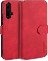 DG.MING Retro Oil Side Horizontal Flip Case met houder & kaartsleuven & portemonnee voor Huawei Honor 20 (rood)