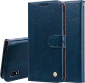 Zakelijke stijl olie wax textuur horizontale flip lederen case voor Galaxy A10, met houder & kaartsleuven & portemonnee (blauw)