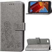 Lucky Clover geperste bloemenpatroon lederen tas voor Xiaomi Redmi Go, met houder en kaartsleuven & portemonnee en handriem (grijs)