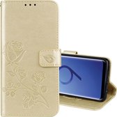 Voor Galaxy S9 Rose reliëf horizontale flip milieu PU lederen tas met houder & kaartsleuven & portemonnee (goud)