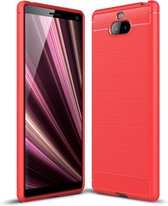 Brushed Texture Carbon Fiber Soft TPU Case voor Sony Xperia 10 (Rood)