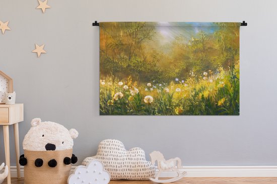 Wandkleed Geschilderde Zomer - Schilderij van zomerse heide Wandkleed katoen 150x100 cm - Wandtapijt met foto
