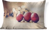 Sierkussens - Kussen - Drie rode kerstballen en kerstverlichting - 60x40 cm - Kussen van katoen