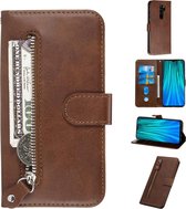 Voor Geschikt voor Xiaomi Redmi Note 8 Pro Fashion Calf Texture Zipper Horizontal Flip PU Leather Case, with Holder & Card Slots & Wallet (Brown)