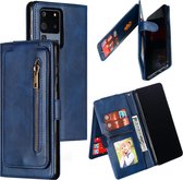 Voor Galaxy S20 Ultra Nine Card Zipper Bag Horizontal Flip Leather Case With Holder & Card Slots & Photo Frame & Wallet (Blue)