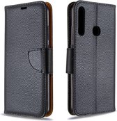 Voor Huawei P40 Lite E / Y7P Litchi Texture Pure Color Horizontale Flip PU Leather Case met houder & kaartsleuven & Wallet & Lanyard (zwart)