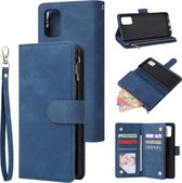 Voor Galaxy A51 multifunctionele horizontale flip lederen tas, met kaartsleuf en houder & rits portemonnee & fotolijst (blauw)