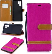 Kleurafstemming Denim Texture Leather Case voor Huawei P30 Pro, met houder & kaartsleuven & portemonnee & lanyard (rose rood)