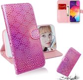 Voor Galaxy A50 effen kleur kleurrijke magnetische gesp horizontale flip pu lederen case met houder & kaartsleuven & portemonnee & lanyard (roze)