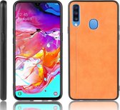 Voor Galaxy A20s Schokbestendig Naaien Koe Patroon Huid PC + PU + TPU Case (Orang)