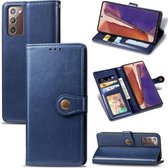 Voor Samsung Galaxy Note 20 retro effen kleur lederen gesp telefoonhoes met lanyard & fotolijst & kaartsleuf & portemonnee & standaardfunctie (blauw)