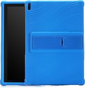 Voor Lenovo Tab E10 Tablet PC siliconen beschermhoes met onzichtbare beugel (donkerblauw)