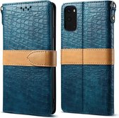 Voor Galaxy S20 Splicing Color Crocodile Texture PU Horizontal Flip Leather Case met portemonnee & houder & kaartsleuven & lanyard (blauw)