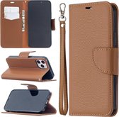 Voor iPhone 12 Pro / 12 Max Litchi Texture Pure Color Horizontale Flip lederen tas met houder & kaartsleuven & portemonnee & lanyard (bruin)