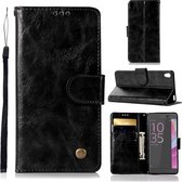 Voor Sony Xperia XA Retro Koperen Knop Crazy Horse Horizontale Flip PU Lederen Case met Houder & Kaartsleuven & Portemonnee & Lanyard (Zwart)