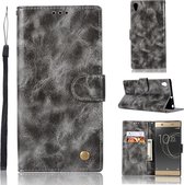 Voor Sony Xperia XA1 Retro Koperen Knop Crazy Horse Horizontale Flip PU Lederen Case met Houder & Kaartsleuven & Portemonnee & Lanyard (Grijs)