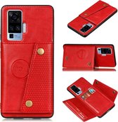 Voor Vivo X50 dubbele gesp PU + TPU schokbestendige magnetische beschermhoes met kaartsleuf en houder (rood)