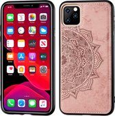 ReliÃ«f Mandala-patroon PC + TPU + stoffen telefoonhoesje voor iPhone 11 Pro, met draagkoord en magnetisch (rosÃ©goud)