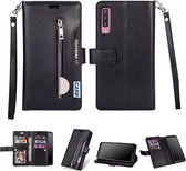 Voor Samsung Galaxy A70 Multifunctionele Rits Horizontale Flip Leren Case met Houder & Portemonnee & 9 Kaartsleuven & Lanyard (Zwart)