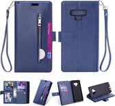 Voor Samsung Galaxy Note9 Multifunctionele Rits Horizontale Flip Leren Case met Houder & Portemonnee & 9 Kaartsleuven & Lanyard (Blauw)