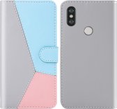 Voor Xiaomi Redmi Note 6 Pro Tricolor stiksels Horizontale Flip TPU + PU lederen tas met houder & kaartsleuven & portemonnee (grijs)