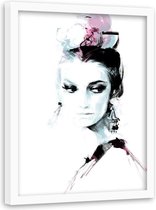 Foto in frame , Artistieke vrouw ,70x100cm , Zwart wit roze, wanddecoratie