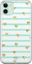 iPhone 11 hoesje - Mint hartjes - Soft Case Telefoonhoesje - Print - Blauw