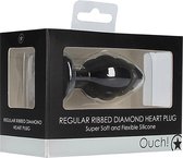 Regular Ribbed Diamond Heart Plug - Black - Butt Plugs & Anal Dildos - Ouch Silicone Butt Plug