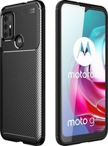 Mobigear Hoesje geschikt voor Motorola Moto G30 Telefoonhoesje Flexibel TPU | Mobigear Racing Backcover | Moto G30 Case | Back Cover - Zwart