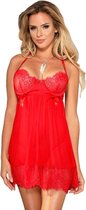 Subblime - rood doorschijnend lingerie jurkje - maat S/M - fetish - doorzichtig met open rug