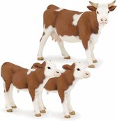 Plastic speelgoed figuren bonte koe en 2x kalfjes 13 en 6 cm - Boerderij dieren setje