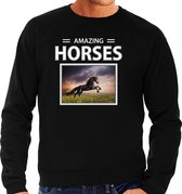 Dieren foto sweater Zwart paard - zwart - heren - amazing horses - cadeau trui Zwarte paarden liefhebber M