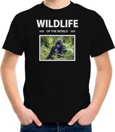 Dieren foto t-shirt Gorilla aap - zwart - kinderen - wildlife of the world - cadeau shirt Gorillas liefhebber S (122-128)