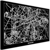 Schilderij Map van Warschau, Warsaw, 2 maten, zwart-wit, Premium print