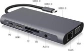10-in-1 USB-C Dock met stroomtoevoer - HDMI 4K, VGA 1080P, USB-C en 3x USB 3.0 - Ethernet 1Gbps - 3.5MM audio output - SD en TF Card reader Geschikt Voor Apple Macbook, Windows en Android