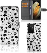Telefoonhoesje Geschikt voor Samsung Galaxy S21 Ultra Wallet Book Case met Pasjeshouder Silver Punk