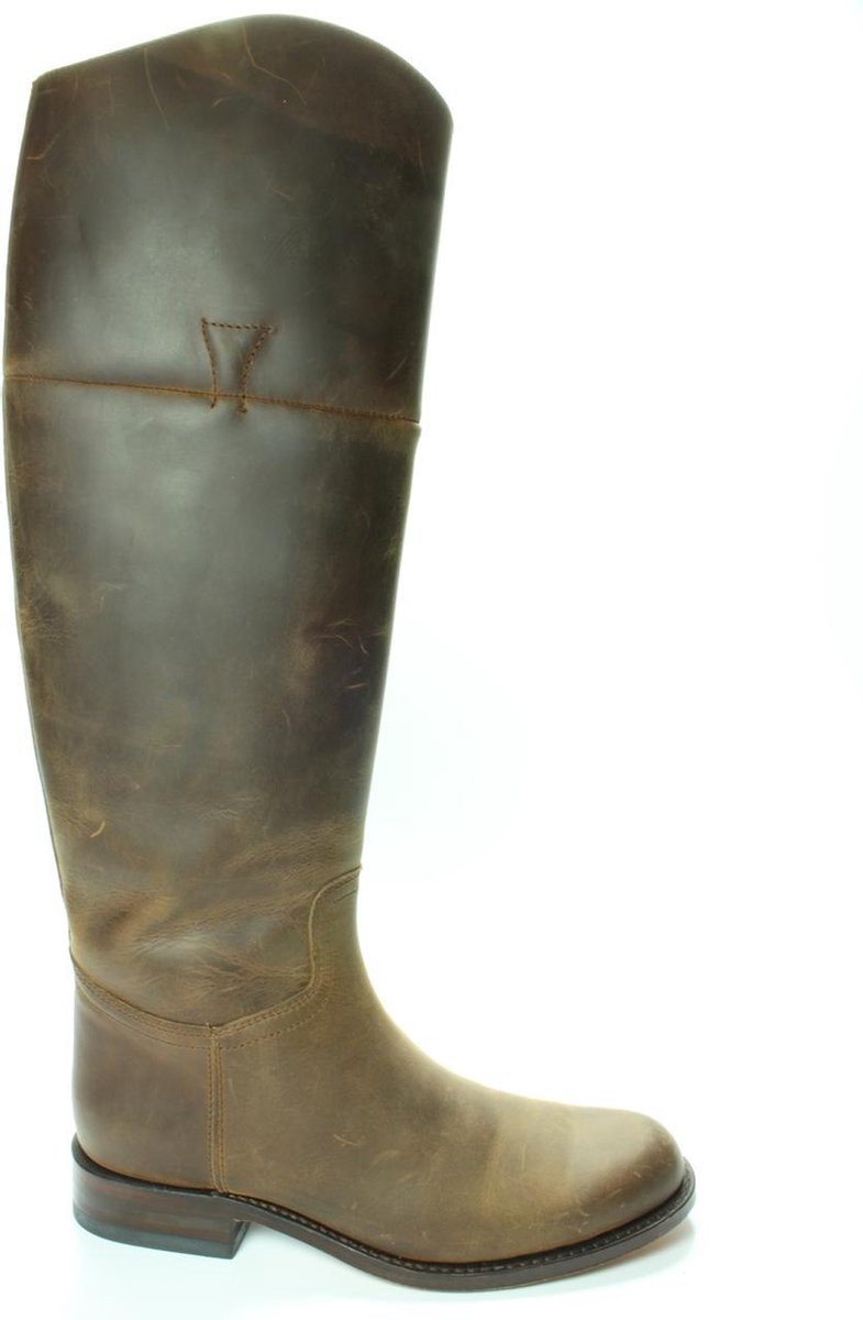 Sendra Boots 6629 Chanel Bruin Dames Rijlaars Ronde Neus Platte Hak Ritssluiting Vintage Look Echt Leer