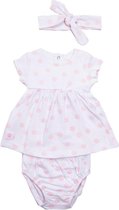 Babybol, jurkje met bijhorend pamperbroekje en haarlintje wit/roze 74