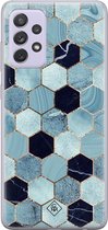 Samsung A72 hoesje siliconen - Blue cubes | Samsung Galaxy A72 case | blauw | TPU backcover transparant