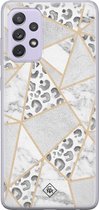 Samsung A72 hoesje siliconen - Stone & leopard print | Samsung Galaxy A72 case | Bruin/beige | TPU backcover transparant