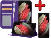Samsung S21 Ultra Hoesje Book Case Met Screenprotector - Samsung Galaxy S21 Ultra Hoesje Wallet Case Portemonnee Hoes Cover - Paars